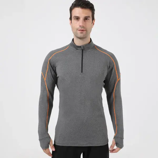 Half turtleneck contrast color sports jacket for men quick-drying breathable high elastic casual running training jacket spring fitness clothes for men - Image 2