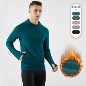 New autumn and winter outdoor sports hooded plus fleece sweatshirt men's pullover long sleeve fitness warm breathable training jacket
